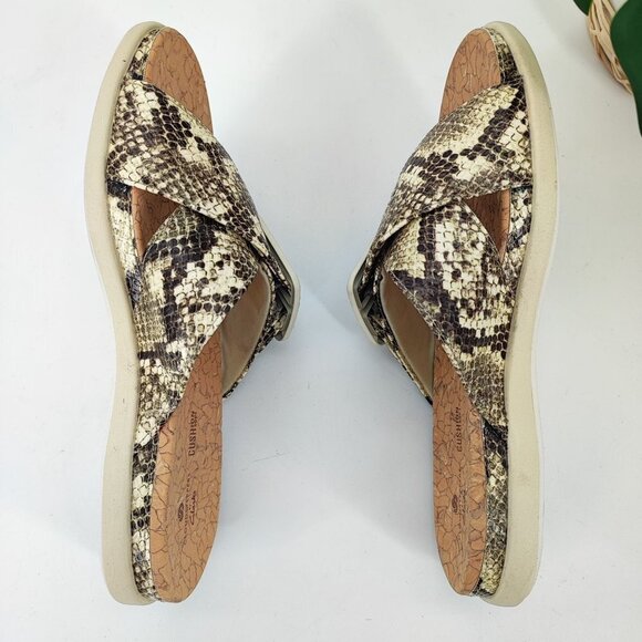 Clarks Women's JuneShell Taupe Snake Leather Slide Sandal Size 6M - Picture 6 of 9